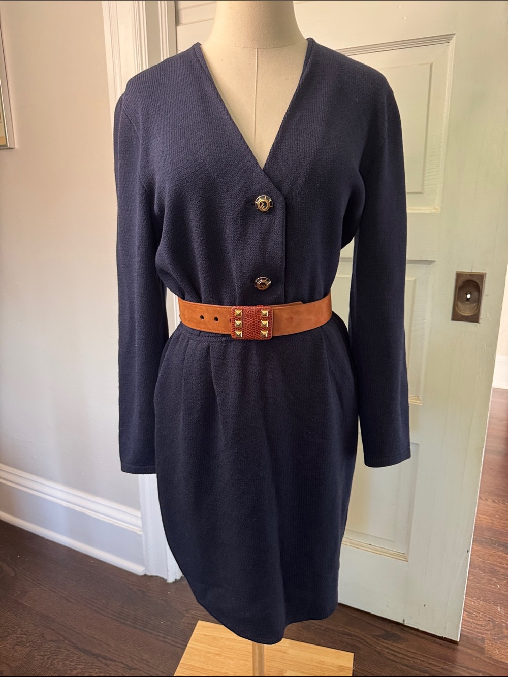 Vintage St. John Couture Long-Sleeve V-Neck Dress
